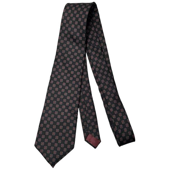 Pierre Balmain Paris Vintage Handmade Black Red Mini Square Print Necktie Tie - Picture 1 of 6